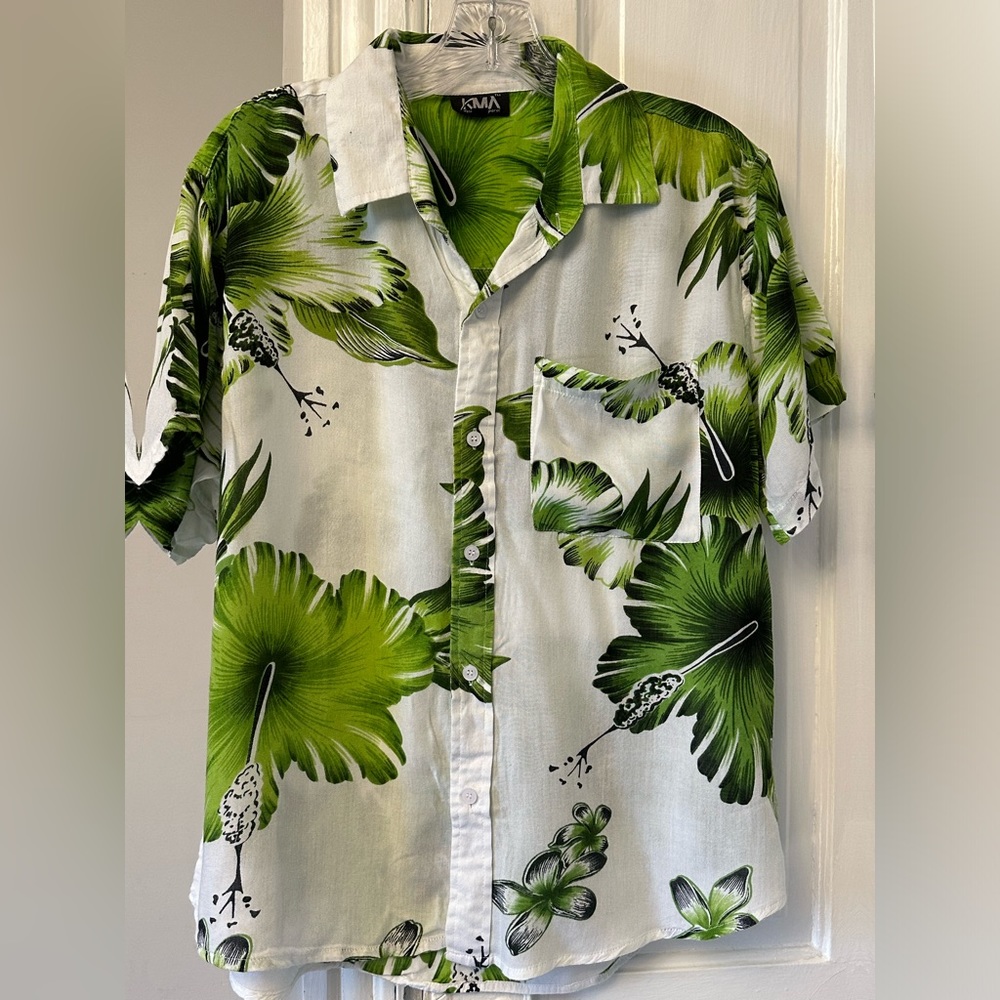 KMV Hawaiian Button Down Shirt, Viscose S Teal Floral NEW